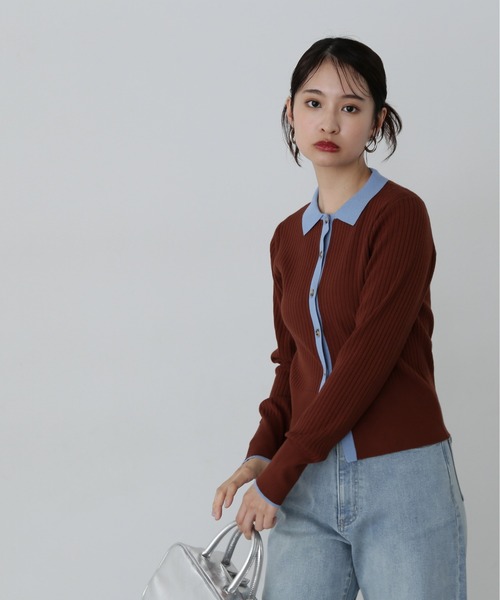 N.（N. Natural Beauty Basic）（エヌエヌナチュラルビューティーベーシック）の「◆襟付き配色ニットカーディガン（カーディガン/ボレロ・レディース・ブラウン系その他/ホワイト系その他/パープル系その他・MEDIUM）」の14枚目の写真