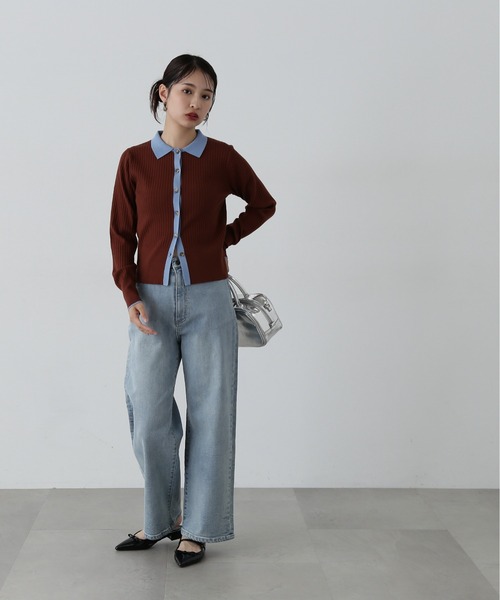 N.（N. Natural Beauty Basic）（エヌエヌナチュラルビューティーベーシック）の「◆襟付き配色ニットカーディガン（カーディガン/ボレロ・レディース・ブラウン系その他/ホワイト系その他/パープル系その他・MEDIUM）」の15枚目の写真