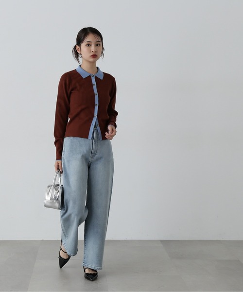 N.（N. Natural Beauty Basic）（エヌエヌナチュラルビューティーベーシック）の「◆襟付き配色ニットカーディガン（カーディガン/ボレロ・レディース・ブラウン系その他/ホワイト系その他/パープル系その他・MEDIUM）」の18枚目の写真