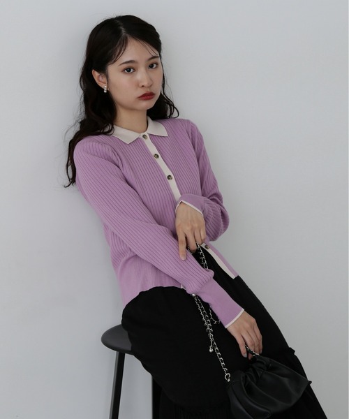 N.（N. Natural Beauty Basic）（エヌエヌナチュラルビューティーベーシック）の「◆襟付き配色ニットカーディガン（カーディガン/ボレロ・レディース・ブラウン系その他/ホワイト系その他/パープル系その他・MEDIUM）」の19枚目の写真