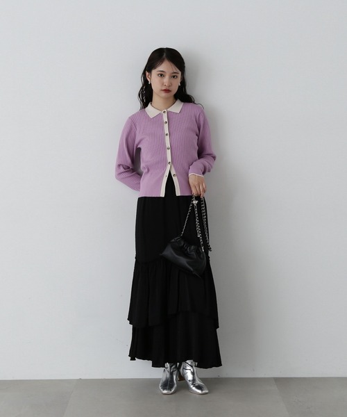 N.（N. Natural Beauty Basic）（エヌエヌナチュラルビューティーベーシック）の「◆襟付き配色ニットカーディガン（カーディガン/ボレロ・レディース・ブラウン系その他/ホワイト系その他/パープル系その他・MEDIUM）」の20枚目の写真