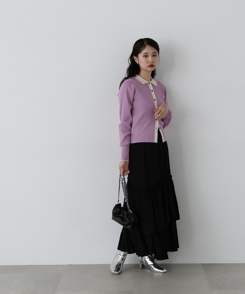 N.（N. Natural Beauty Basic）（エヌエヌナチュラルビューティーベーシック）の「◆襟付き配色ニットカーディガン（カーディガン/ボレロ・レディース・ブラウン系その他/ホワイト系その他/パープル系その他・MEDIUM）」の22枚目の写真