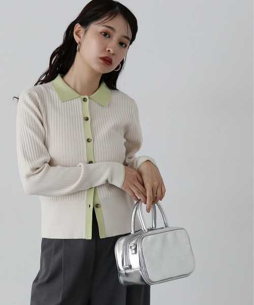 N.（N. Natural Beauty Basic）（エヌエヌナチュラルビューティーベーシック）の「◆襟付き配色ニットカーディガン（カーディガン/ボレロ・レディース・ブラウン系その他/ホワイト系その他/パープル系その他・MEDIUM）」の7枚目の写真