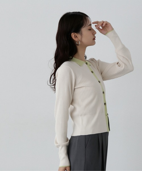 N.（N. Natural Beauty Basic）（エヌエヌナチュラルビューティーベーシック）の「◆襟付き配色ニットカーディガン（カーディガン/ボレロ・レディース・ブラウン系その他/ホワイト系その他/パープル系その他・MEDIUM）」の8枚目の写真