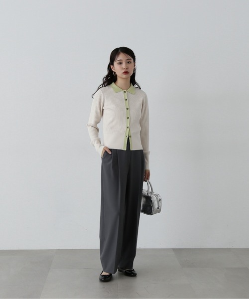 N.（N. Natural Beauty Basic）（エヌエヌナチュラルビューティーベーシック）の「◆襟付き配色ニットカーディガン（カーディガン/ボレロ・レディース・ブラウン系その他/ホワイト系その他/パープル系その他・MEDIUM）」の9枚目の写真