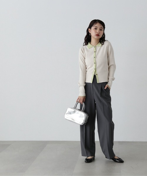 N.（N. Natural Beauty Basic）（エヌエヌナチュラルビューティーベーシック）の「◆襟付き配色ニットカーディガン（カーディガン/ボレロ・レディース・ブラウン系その他/ホワイト系その他/パープル系その他・MEDIUM）」の10枚目の写真