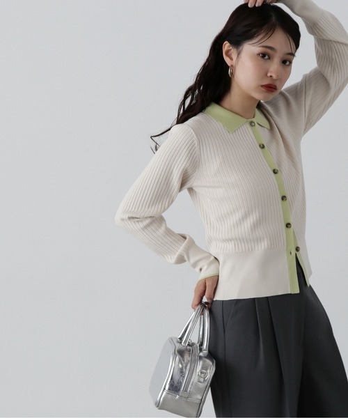 N.（N. Natural Beauty Basic）（エヌエヌナチュラルビューティーベーシック）の「◆襟付き配色ニットカーディガン（カーディガン/ボレロ・レディース・ブラウン系その他/ホワイト系その他/パープル系その他・MEDIUM）」の12枚目の写真