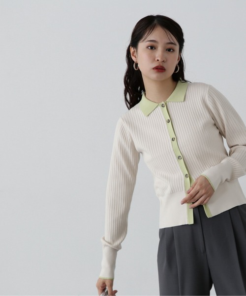 N.（N. Natural Beauty Basic）（エヌエヌナチュラルビューティーベーシック）の「◆襟付き配色ニットカーディガン（カーディガン/ボレロ・レディース・ブラウン系その他/ホワイト系その他/パープル系その他・MEDIUM）」の13枚目の写真