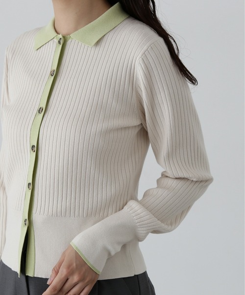 N.（N. Natural Beauty Basic）（エヌエヌナチュラルビューティーベーシック）の「◆襟付き配色ニットカーディガン（カーディガン/ボレロ・レディース・ブラウン系その他/ホワイト系その他/パープル系その他・MEDIUM）」の5枚目の写真