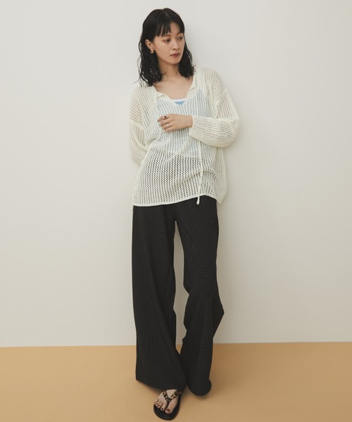 MERLOT（メルロー）の「ダブルウエストピンストライプパンツ（スラックス・レディース・ネイビー/ブラック/チャコールグレー・FREE）」の16枚目の写真