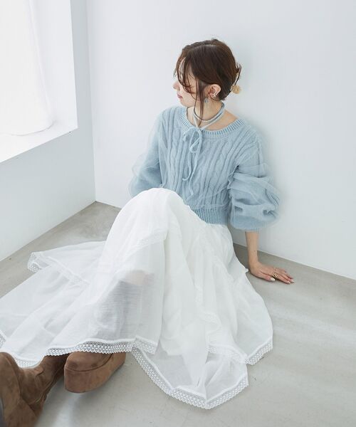 MAJESTIC LEGON（マジェスティックレゴン）の「ティアードヘムラインスカート（スカート・レディース・オフホワイト/ホワイト系その他2/ブラック系その他・MEDIUM）」の7枚目の写真