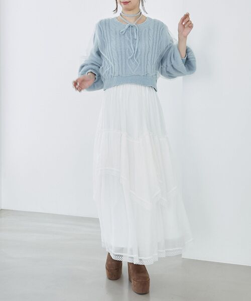 MAJESTIC LEGON（マジェスティックレゴン）の「ティアードヘムラインスカート（スカート・レディース・オフホワイト/ホワイト系その他2/ブラック系その他・MEDIUM）」の8枚目の写真