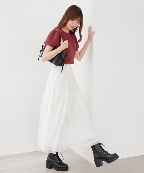 MAJESTIC LEGON（マジェスティックレゴン）の「ティアードヘムラインスカート（スカート・レディース・オフホワイト/ホワイト系その他2/ブラック系その他・MEDIUM）」の21枚目の写真