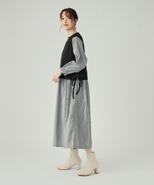 セール】【洗える】1枚で決まる 素材使いシャツワンピース（ワンピース