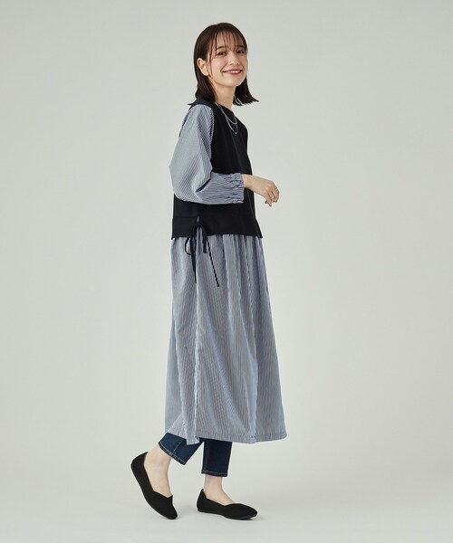 SHOO・LA・RUE（シューラルー）の「◆【洗える】1枚で決まる 素材使いシャツワンピース（ワンピース・レディース・ブラック系2/ネイビー系2・04/03/02）」の8枚目の写真