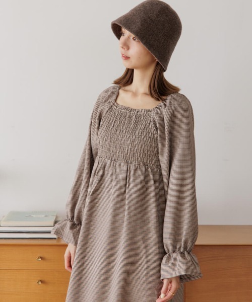 flower（フラワー）の「クラシックチェックワンピース（ワンピース・レディース・カーキ/ブラウン・FREE）」の9枚目の写真