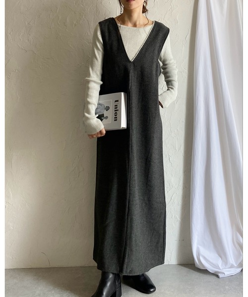 She's Closet(シーズクローゼット)の「深Vネックビジューパールジャンスカツイードロングワンピース(ワンピース・レディース・ブラウン/ブラック・SHORT/FREE)」の10枚目の写真