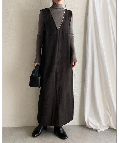 She's Closet(シーズクローゼット)の「深Vネックビジューパールジャンスカツイードロングワンピース(ワンピース・レディース・ブラウン/ブラック・SHORT/FREE)」の16枚目の写真