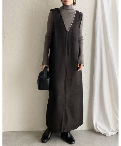 She's Closet(シーズクローゼット)の「深Vネックビジューパールジャンスカツイードロングワンピース(ワンピース・レディース・ブラウン/ブラック・SHORT/FREE)」の6枚目の写真