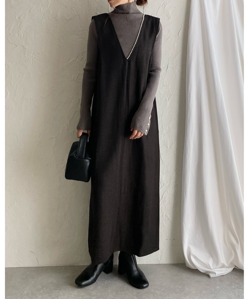 She's Closet(シーズクローゼット)の「深Vネックビジューパールジャンスカツイードロングワンピース(ワンピース・レディース・ブラウン/ブラック・SHORT/FREE)」の18枚目の写真