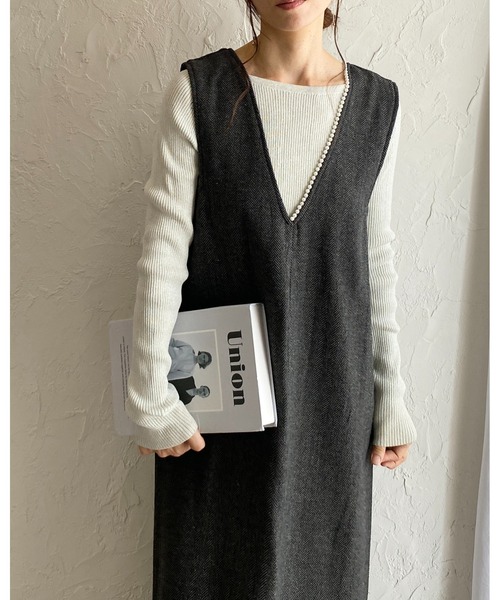 She's Closet(シーズクローゼット)の「深Vネックビジューパールジャンスカツイードロングワンピース(ワンピース・レディース・ブラウン/ブラック・SHORT/FREE)」の22枚目の写真
