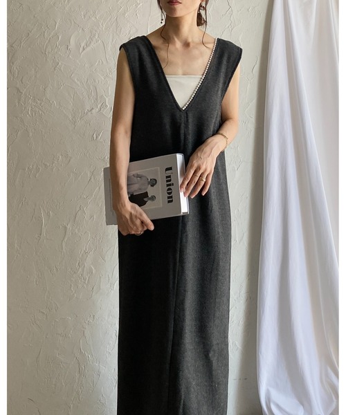 She's Closet(シーズクローゼット)の「深Vネックビジューパールジャンスカツイードロングワンピース(ワンピース・レディース・ブラウン/ブラック・SHORT/FREE)」の8枚目の写真