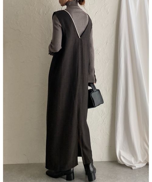 She's Closet(シーズクローゼット)の「深Vネックビジューパールジャンスカツイードロングワンピース(ワンピース・レディース・ブラウン/ブラック・SHORT/FREE)」の7枚目の写真