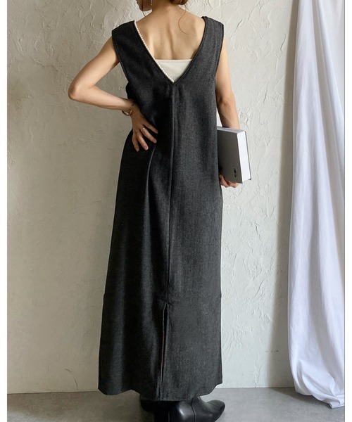 She's Closet(シーズクローゼット)の「深Vネックビジューパールジャンスカツイードロングワンピース(ワンピース・レディース・ブラウン/ブラック・SHORT/FREE)」の12枚目の写真