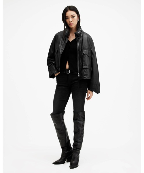 ALLSAINTS（オールセインツ）の「CLAY FUNNEL NECK CROPPED LEATHER JACKET | CLAY ファンネル ネック クロップド レザー ジャケット（その他アウター・レディース・ブラック・S/M/XS）」の6枚目の写真