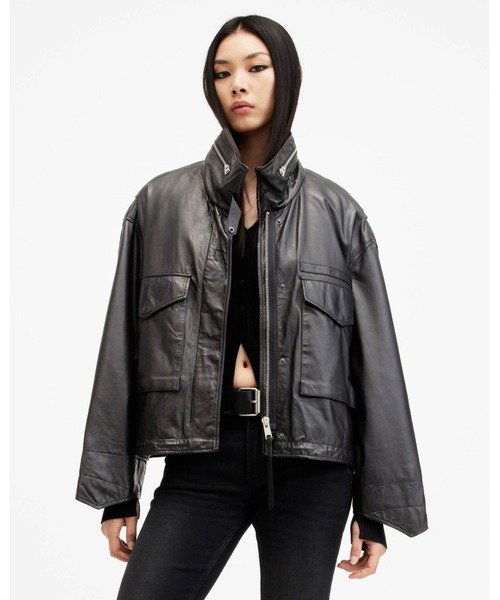 ALLSAINTS（オールセインツ）の「CLAY FUNNEL NECK CROPPED LEATHER JACKET | CLAY ファンネル ネック クロップド レザー ジャケット（その他アウター・レディース・ブラック・S/M/XS）」の8枚目の写真