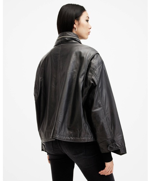 ALLSAINTS（オールセインツ）の「CLAY FUNNEL NECK CROPPED LEATHER JACKET | CLAY ファンネル ネック クロップド レザー ジャケット（その他アウター・レディース・ブラック・S/M/XS）」の10枚目の写真