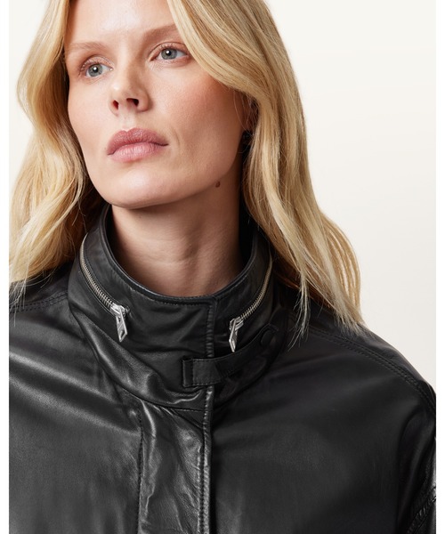 ALLSAINTS（オールセインツ）の「CLAY FUNNEL NECK CROPPED LEATHER JACKET | CLAY ファンネル ネック クロップド レザー ジャケット（その他アウター・レディース・ブラック・S/M/XS）」の17枚目の写真
