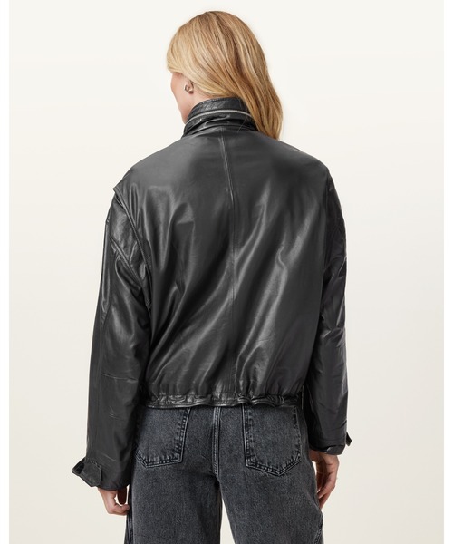 ALLSAINTS（オールセインツ）の「CLAY FUNNEL NECK CROPPED LEATHER JACKET | CLAY ファンネル ネック クロップド レザー ジャケット（その他アウター・レディース・ブラック・S/M/XS）」の15枚目の写真