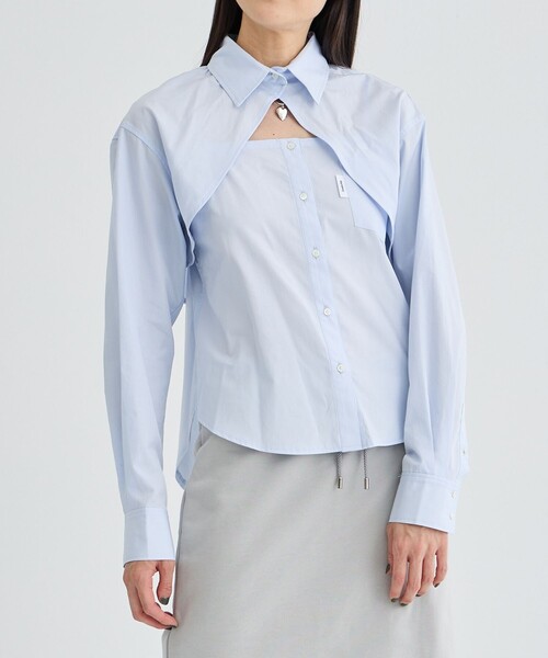 BASICKS(ベイシックス)の「【BASICKS/ベーシックス】Cut-out Thomas Mason Shirt/カットオフシャツ(シャツ/ブラウス・レディース・ライトブルー/レッド・S)」の2枚目の写真