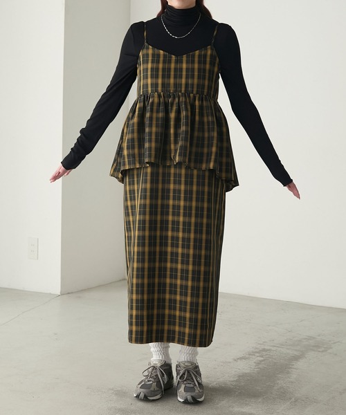 BONLECILL(ボンルシール)の「先染めチェックバックリボンレイヤード風キャミワンピース(ワンピース・レディース・ブラック/ネイビー/モスグリーン/ベージュ・FREE)」の8枚目の写真