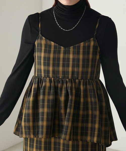 BONLECILL(ボンルシール)の「先染めチェックバックリボンレイヤード風キャミワンピース(ワンピース・レディース・ブラック/ネイビー/モスグリーン/ベージュ・FREE)」の9枚目の写真