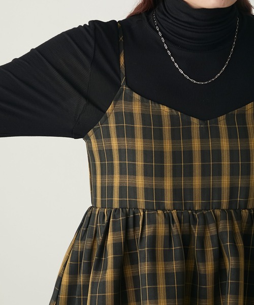 BONLECILL(ボンルシール)の「先染めチェックバックリボンレイヤード風キャミワンピース(ワンピース・レディース・ブラック/ネイビー/モスグリーン/ベージュ・FREE)」の10枚目の写真