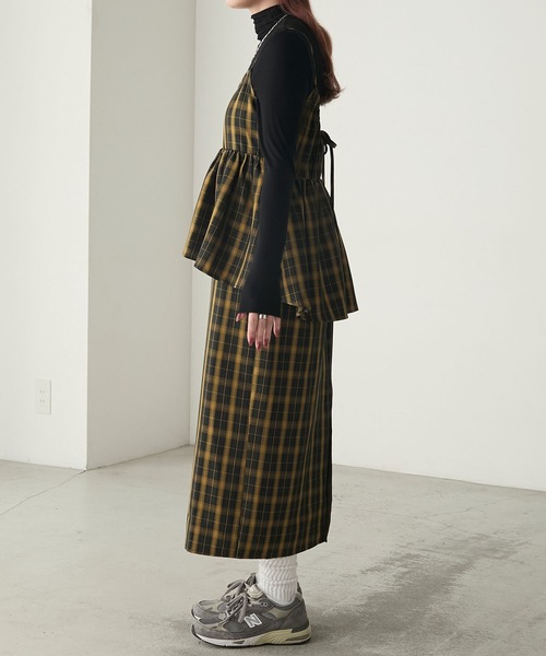 セール】先染めチェックバックリボンレイヤード風キャミワンピース