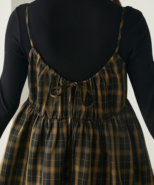BONLECILL(ボンルシール)の「先染めチェックバックリボンレイヤード風キャミワンピース(ワンピース・レディース・ブラック/ネイビー/モスグリーン/ベージュ・FREE)」の18枚目の写真