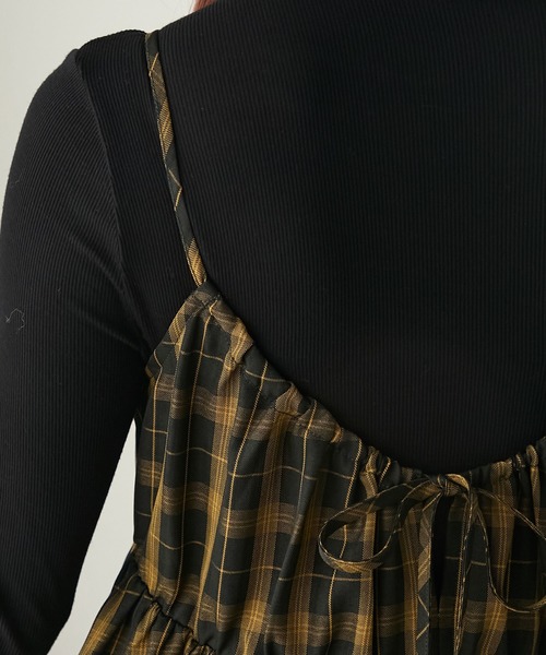 BONLECILL(ボンルシール)の「先染めチェックバックリボンレイヤード風キャミワンピース(ワンピース・レディース・ブラック/ネイビー/モスグリーン/ベージュ・FREE)」の20枚目の写真