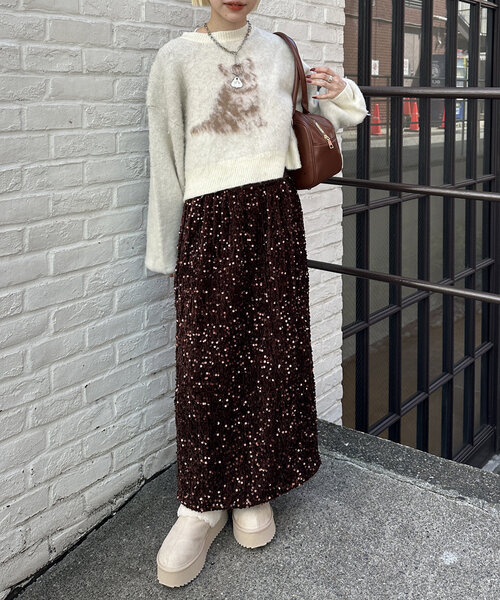 w closet(ダブルクローゼット)の「スパンコールナロースカート(スカート・レディース・ブラック/ブラウン/ピンク・FREE)」の22枚目の写真