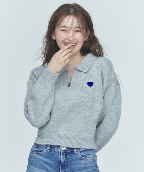 BLUE×PALANG(ブルーパラン)の「【ZOZO限定】HEART ZIP KNIT/ハーフジップニット(ニット/セーター・レディース・ブルー/グレー/アイボリー・FREE)」の6枚目の写真