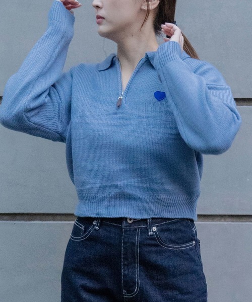 BLUE×PALANG(ブルーパラン)の「【ZOZO限定】HEART ZIP KNIT/ハーフジップニット(ニット/セーター・レディース・ブルー/グレー/アイボリー・FREE)」の7枚目の写真