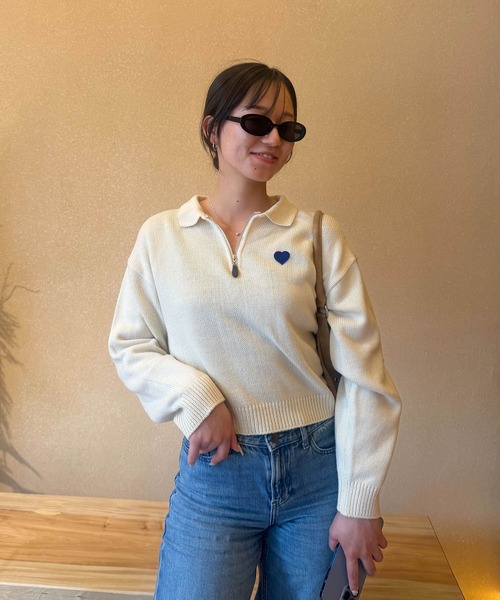 BLUE×PALANG(ブルーパラン)の「【ZOZO限定】HEART ZIP KNIT/ハーフジップニット(ニット/セーター・レディース・ブルー/グレー/アイボリー・FREE)」の13枚目の写真