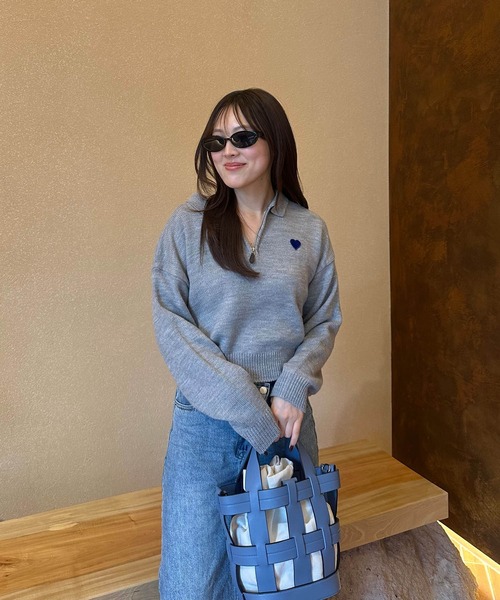 BLUE×PALANG(ブルーパラン)の「【ZOZO限定】HEART ZIP KNIT/ハーフジップニット(ニット/セーター・レディース・ブルー/グレー/アイボリー・FREE)」の15枚目の写真
