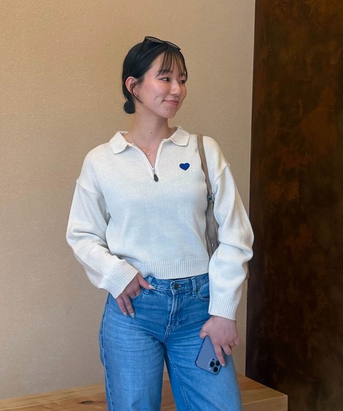 BLUE×PALANG(ブルーパラン)の「【ZOZO限定】HEART ZIP KNIT/ハーフジップニット(ニット/セーター・レディース・ブルー/グレー/アイボリー・FREE)」の19枚目の写真