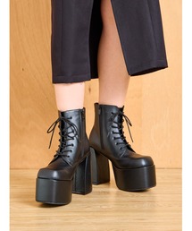 Mafmof | Mafmof(マフモフ)11.5cmバルキーヒールプランプレースアップショートブ(ブーツ)