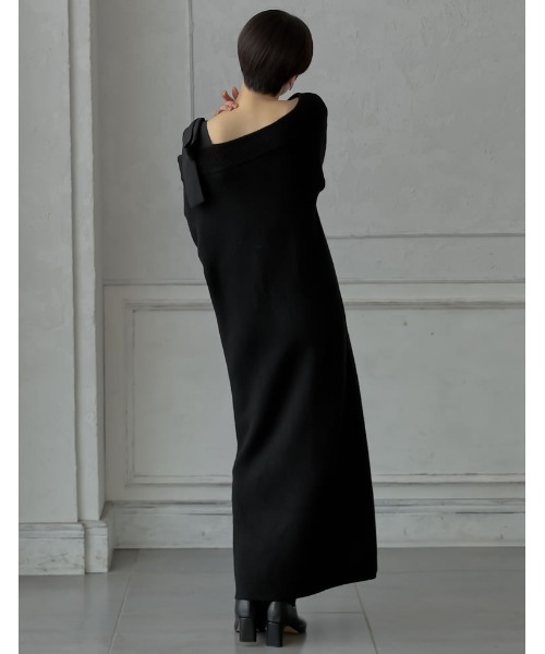 MEISM（ミズム）の「[2024-25 WINTER COLLECTION][MEISM by Re:EDIT][低身長サイズ有]ショルダーリボンニットワンピース（ワンピース・レディース・ブラック/グレー/チャコール・MEDIUM/LARGE/SHORT）」の8枚目の写真