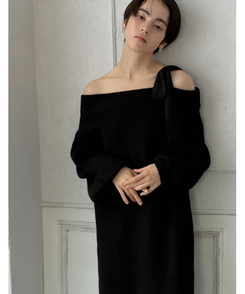 MEISM（ミズム）の「[2024-25 WINTER COLLECTION][MEISM by Re:EDIT][低身長サイズ有]ショルダーリボンニットワンピース（ワンピース・レディース・ブラック/グレー/チャコール・MEDIUM/LARGE/SHORT）」の7枚目の写真