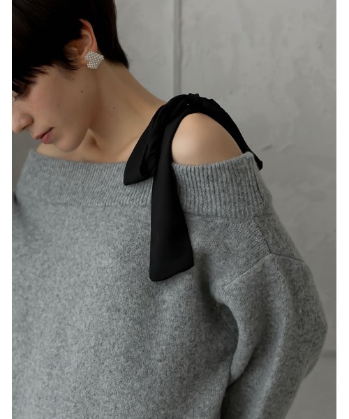 MEISM（ミズム）の「[2024-25 WINTER COLLECTION][MEISM by Re:EDIT][低身長サイズ有]ショルダーリボンニットワンピース（ワンピース・レディース・ブラック/グレー/チャコール・MEDIUM/LARGE/SHORT）」の18枚目の写真
